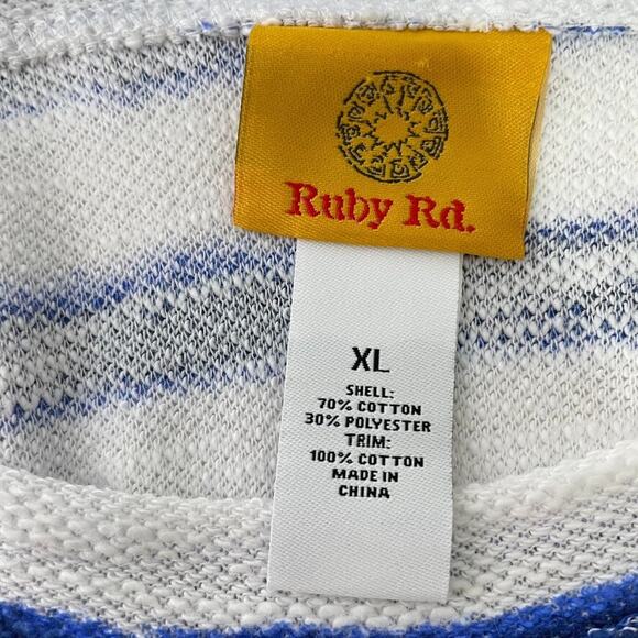Ruby Rd Striped Tie Hem Top XL Nautical Blue White Lightweight Knit Layered NEW - Picture 4 of 8
